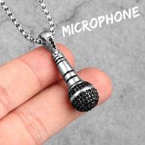 Microphone Long Men Necklace Pendant Chain Punk for Boyfriend Male Stainless Steel Jewelry Creativity Gift Without Chain