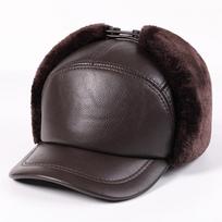 Vyriška žieminė natūralios odos Lei Feng kepurė - Šilta karvės odos kepurė su snapeliu senjorams Adjustable XL (57-58cm)