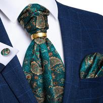 Vyriškas Ascot kaklaraištis su auksiniu žiedu raudonas Paisley Ascot vestuvinis kaklaraištis kišeninis kvadratinių rankogalių segtukų rinkinys AS-2035