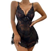 Seksualus moteriškas nėriniuotas babydoll naktinis su lankeliu ir dirželių rinkiniu G-string Thong Gėlėtas Nėrinys Boudoir Apranga S žalia