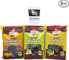 "Berggold XXL Value Pack" želė apelsinai ir citrinos želė kriaušės želė bananai su "TopCandy" dovanomis 3 x 250 g