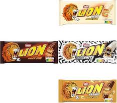 "Lion" šokolado batonėlis su karamele, baltuoju, juodai baltuoju, žemės riešutais (4 x 150 g)