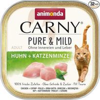 animonda Carny Adult Pure & Mild Chicken + Catnip (32 x 100 g), drėgnas ėdalas jautrioms katėms, kačių ėdalas be grūdų ir cukraus, lengvai virškinamas drėgnas kačių ėdalas su vištiena