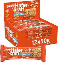 Avižų batonėlis | Corny Haferkraft Zero Peanut | Veganiškas grūdų batonėlis be pridėtinio cukraus | Su traškiais žemės riešutais | Energijos suteikiantis užkandis keliaujant | Didelis įpakavimas 12 x 50 g
