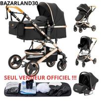 BAZARLAND30. 3-in-1 Kombinuota Vaikiška Vežimėlis Su Sėdynės-Auto Lankstymo Krepšelio Trio Apverčiamas Reguliuojamas Aukštos Kokybės Nepraduriančios Ratukai. JUODAS