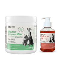 Vitamin Complex Max - Vitaminų ir mineralų kompleksas šunims ir katėms 300 g + LAB V Lašišų aliejus šunims ir katėms 250ml