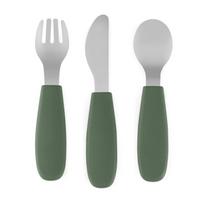 Petite&Mars Take&Match Stainless Steel Cutlery Set stalo įrankiai vaikams Misty Green 12m+ 3 vnt.