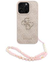 Rožinis dėklas Apple iPhone 16 Pro Max telefonui "Guess PU 4G Metal Logo Strap Case"