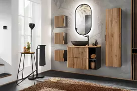 Baldų komplektas 80 cm su stalviršio praustuvu, aukšta spintele ir veidrodžiu SET-XIL B 80CM UN.MONA MB A2