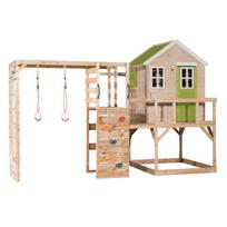 Vaikų medinė žaidimų aikštelė, žaidimų namelis, Wendi Toys M21L-G, žalias, 360 x 197 x 242 cm