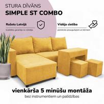 Kampinis išskleidžiamas sofos su staliuku ir pufais St Combo, Podrez, Geltona