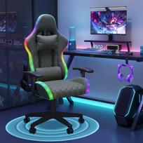 Žaidimų kėdė, Su RGB spalvą keičiančiu aplinkos apšvietimu ir juosmens masažu, juoda