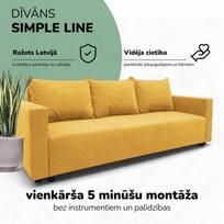 Klasikinis sofa-lova „Simple Line“ su skalbinių dėže, „Podrez“, geltonos spalvos