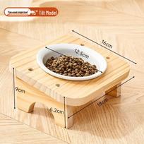 Keramikinė dubenėlis nuo išsiliejimo daugeliui kačių ir šunų su aukštomis kojelėmis - Trys dubenėliai viename Natural Wood Cat Bowl