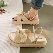 Lady Summer Slippers Flat Sandals with Butterfly-Knot Summer Flip Flops Sandals 39 smėlis