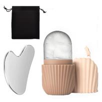 Silicone Ice Cube Tray & Gua Sha Facial Tool Set with Storage Bag & Ice Pack juoda