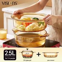VISIONS Gintarinis Aukšto Borosilikatinio Stiklo Garų Puodas 2.5L