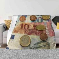 Euro banknotai ir monetos Kūrybingas dizainas Lengvas plonas minkštas flanelinis pledas Euro banknotai Monetos Eurai Krūva Fonas Bankininkystė Banknotas 30x40in