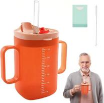 3-in-1 puodelis su snapeliu senjorams, 300 ml gėrimo puodelis senjorams su rankena, aukštos kokybės ir patvarus, žmonėms senyvo amžiaus ir nėščiosioms oranžinė