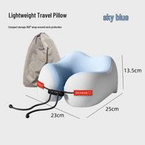U-Shaped Memory Foam Travel Neck Pillow – Portable Airplane Sleep Support Pillow Gray and Blue