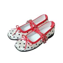 Women's Red Polka Dot Satin Mary Jane Ballet Flats with Soft Sole 36 raudona