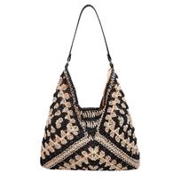 Vasarinis tuščiaviduris šiaudinis paplūdimio krepšys Rankų darbo austas pečių krepšys „Raffia Rattan“ pirkinių kelioninis krepšys „Bohemian Braided“ rankinė, laisvalaikio krepšys 34cmx35cmx1cm chaki