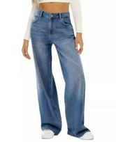 Women's Hot Selling Wide-Leg Straight Jeans with Monkey Whiskers 3XL mėlyna