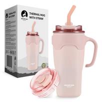 Termo puodelis su šiaudeliu 650 ml – ryškiai rožinis, stilingas ir funkcionalus