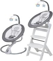 Komplektas Maitinimo kėdutė medinė Family White ir supynės Homey Grey