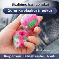 Daugkartiniai skalbimo kamuoliukai pūkams ir plaukams surinkti – švaresni drabužiai po kiekvieno skalbimo (pakuotėje 6 vienetai)