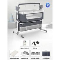 Keliantis elektrinis daugiafunkcinis kūdikių lopšys, 3 in 1 supamoji lova, kelioninė, su kvėpuojančiu šoniniu loveliu, aukštos kokybės, pilka.