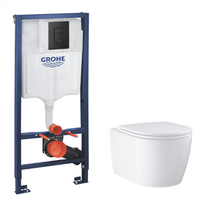 Unitazo kompl. GROHE: pot. rėmas, unitazas BauCeramic, l. nusileidž. dangtis, juodas mygt.