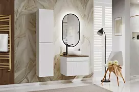 60 cm baldų komplektas su stalviršiu, „Wiki“ stalviršio praustuvu, aukšta spintele ir LED veidrodžiu SET ICW-B 60 CM WIKI A03