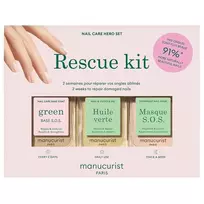 MANUCURIST_SET Gelbėjimo rinkinys Žaliasis pagrindas S.O.S maitinantis nagų pagrindas 15 ml + Huile Verte maitinantis nagų aliejus 15 ml + Masque S.O.S nagų kaukė 15 ml