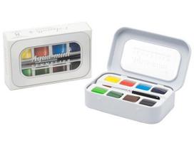 Akvareliniai dažų rinkinys Sennelier Aqua-mini 8x1/2 kubelių+mini teptukas metalinė dėžutė