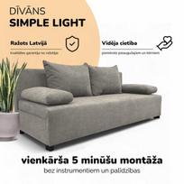 Dvivietis išskleidžiamas sofa „Simple Light“ be porankių, „Podrez“, šviesiai pilka