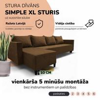 Klasikinis didelis kampinis sofos komplektas Simple XL Sturis, Ruda