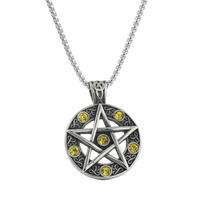 European & American Titanium Steel Pentagram Pendant with Inlaid Diamond - Punk Retro Trend, Stainless Steel Five-Pointed Star. Pendant Only mėlyna