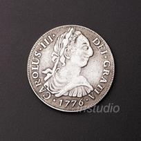 Ispanija, Karolis III, 1776, antikinis, kūrybingas, sidabrinės monetos, dvigubi stulpai, retro stilius, europietiški ir amerikietiški, aksesuarai, maži dovanėlių