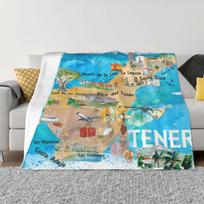 Tenerifė Kanarų salos Ispanija Iliustruotas žemėlapis su lankytinomis vietomis ir akcentais Asmeniška dovana Itin minkštas mikropluošto pledas 50x60in