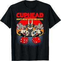 Cuphead and Mugman Velnio kauliukai vaizdo žaidimo marškinėliai S juoda
