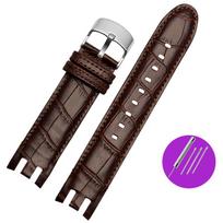 Classic Genuine Leather Watch Strap for Swatch Yrs403 412 402G Series Curved Concave-Convex Mouth Cowhide 21mm Men Watch Band accessorie 21mm