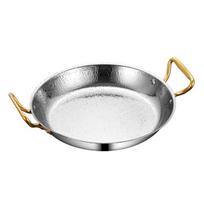 Stainless Steel Hammer Grain Seafood Paella Pan Binaural Handle Thickened Seafood Rice Pot Flat Bottom Gold/Silver Stock Pot 21 cm-8.27 in
