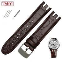 Aukštos kokybės natūralios odos laikrodžio apyrankė, skirta Swatch YRS403 412 402G laikrodžio apyrankė 21 mm laikrodžio apyrankė vyriško lenkto galo laikrodžio dirželis 21mm