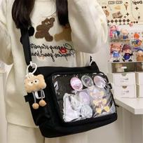 Preppy Style Versatile Messenger Bag: Large Capacity Women's Transparent Badge Ita and Shoulder Bag Bag Only (No Attachments)