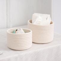Mažas medvilninės virvės krepšys daiktams laikyti po lova - Rankomis austas namų organizatorius užkandžiams ir smulkmenoms Small (diameter 14 and height 9cm) balta
