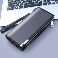 Vyriška ilga piniginė-dėklas iš PU medžiagos su užtrauktuku, užsegimu, kišenėle mobiliajam telefonui, kortelių laikikliu, monetų skyreliu, didelės talpos daugiafunkcionalus rankinukas, verslo piniginė ruda