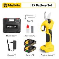 MELLWIN 30 mm bešepetėliai elektriniai genėjimo žirklės, akumuliatorinis vaisinių medžių šakų pjoviklis, sodo žirklės, skirtos Makita 18V akumuliatoriui, kaiščio tipo 2 Battery