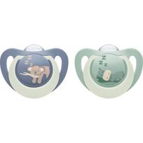 NUK First Choice Night 6-18 m čiulptukas Hippo/Koala 2 vnt.