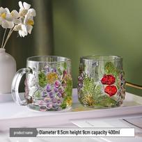 Flavinmci rankų darbo vynuogių dizaino borosilikatinio stiklo puodeliai, rinkinys iš 2 vnt.